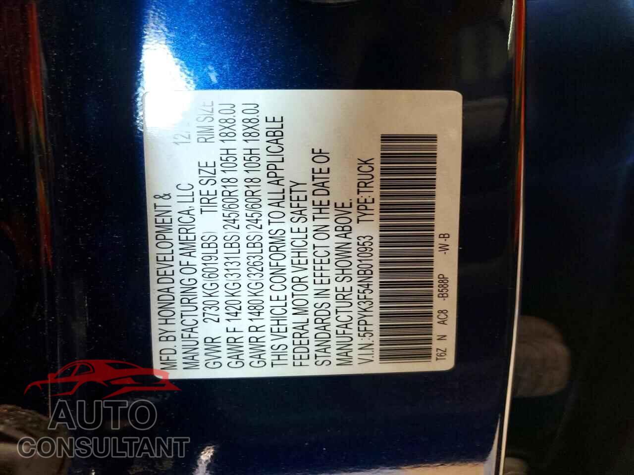 HONDA RIDGELINE 2022 - 5FPYK3F54NB010953
