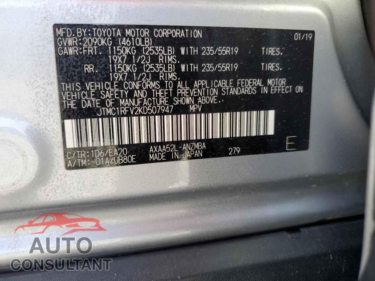 TOYOTA RAV4 2019 - JTMC1RFV2KD507947