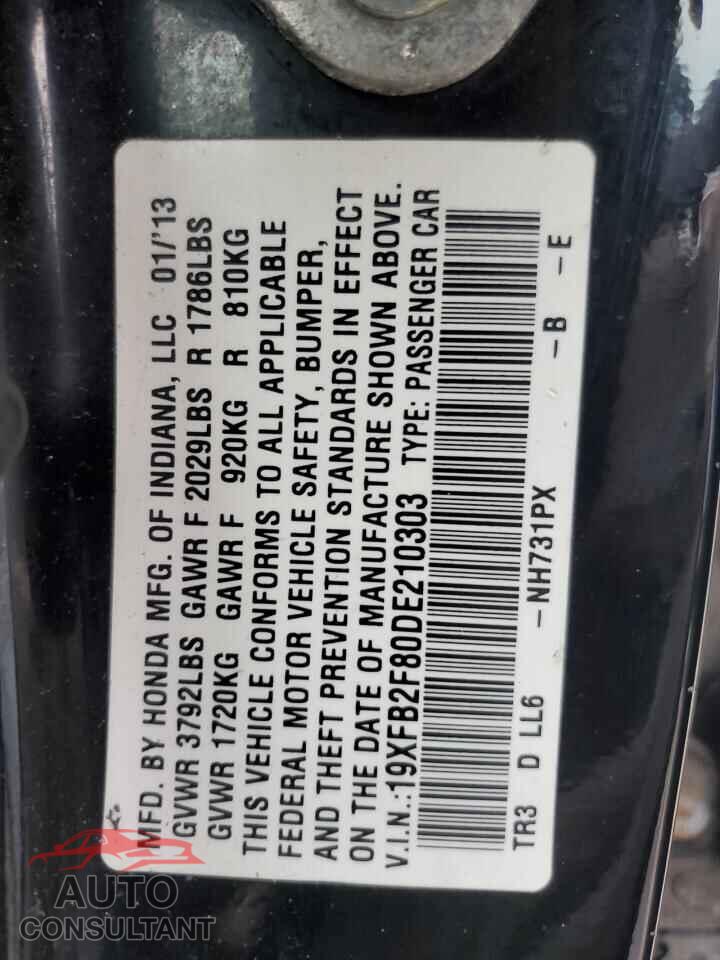 HONDA CIVIC 2013 - 19XFB2F80DE210303