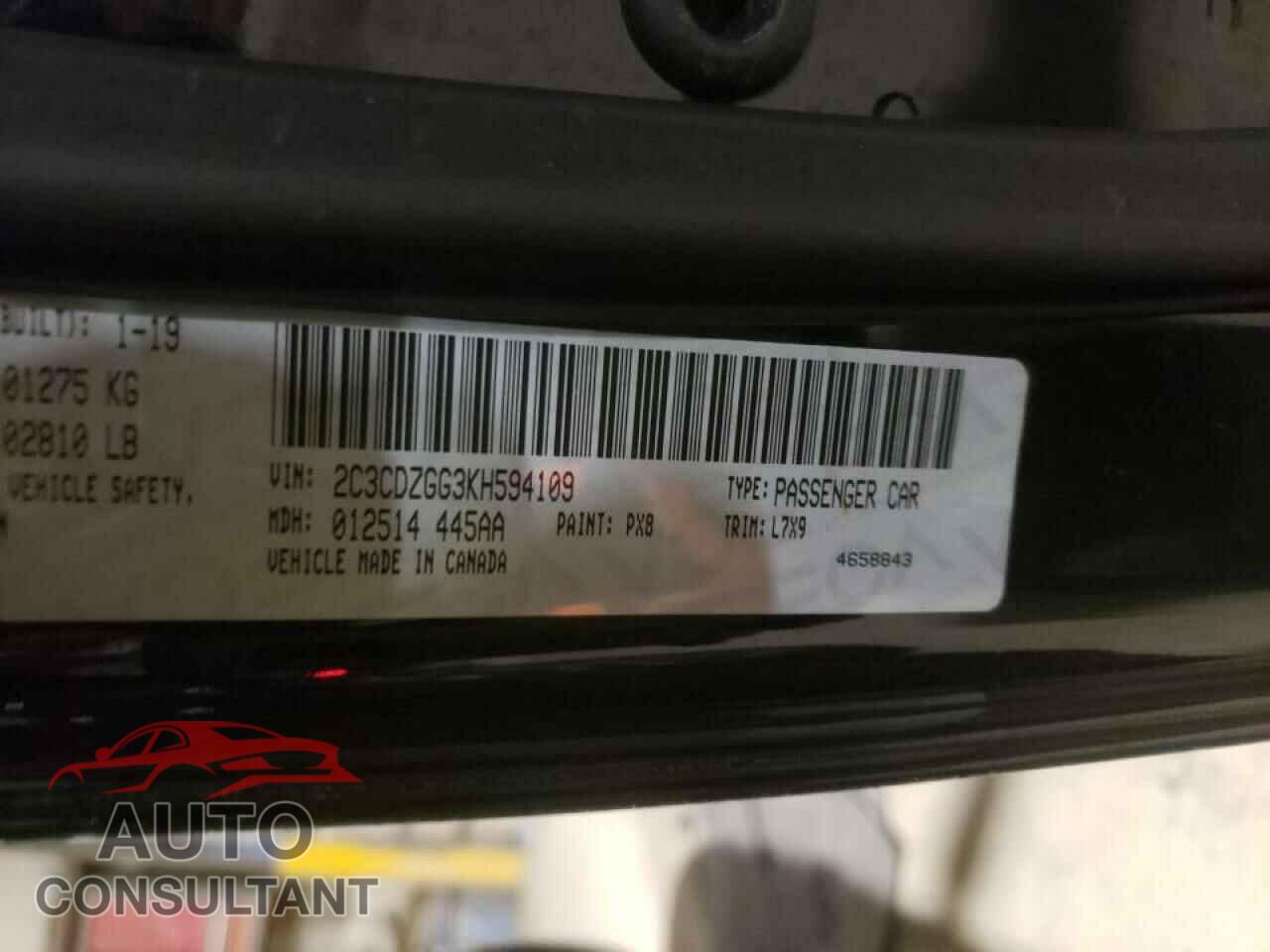 DODGE CHALLENGER 2019 - 2C3CDZGG3KH594109