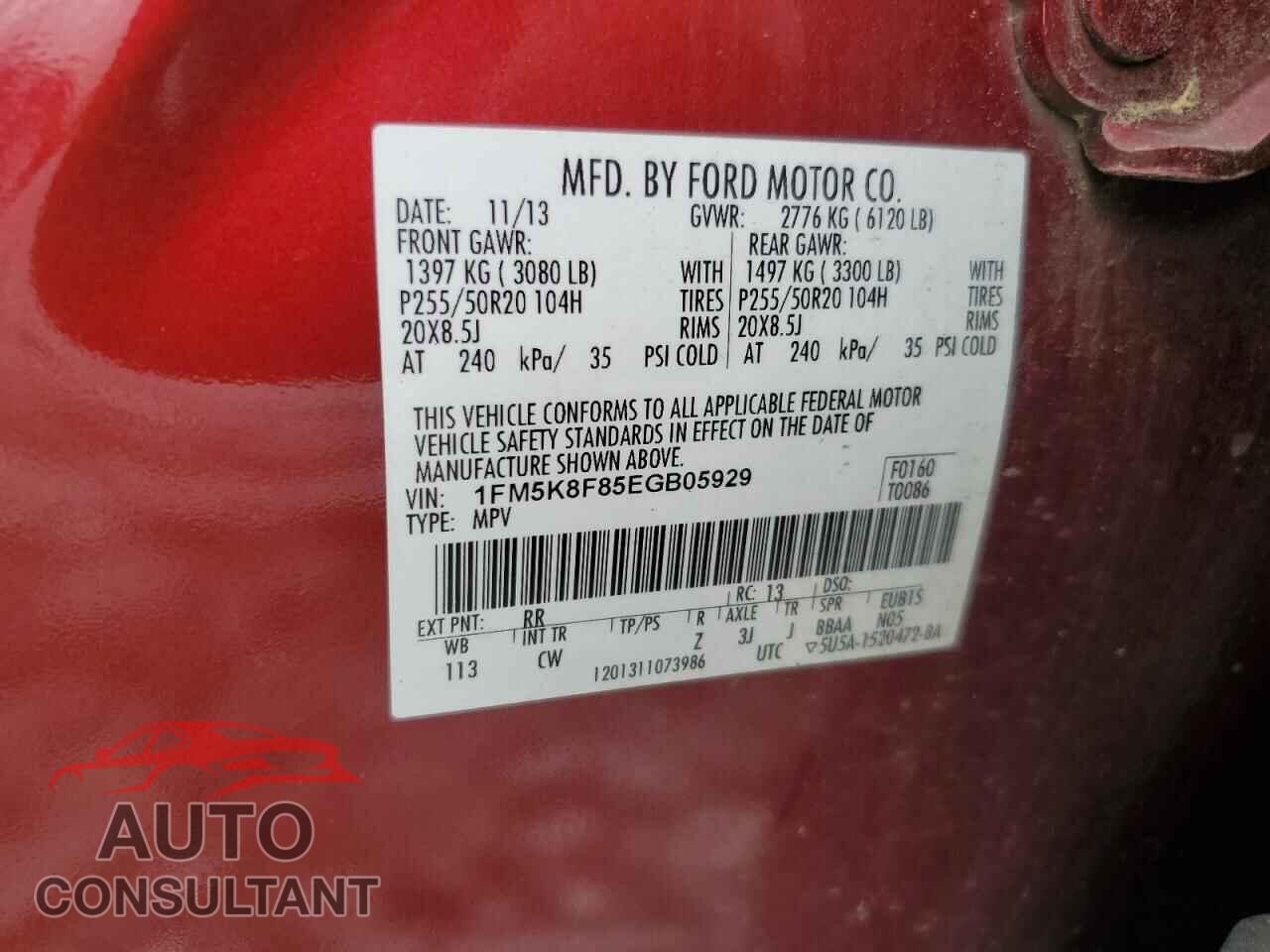 FORD EXPLORER 2014 - 1FM5K8F85EGB05929