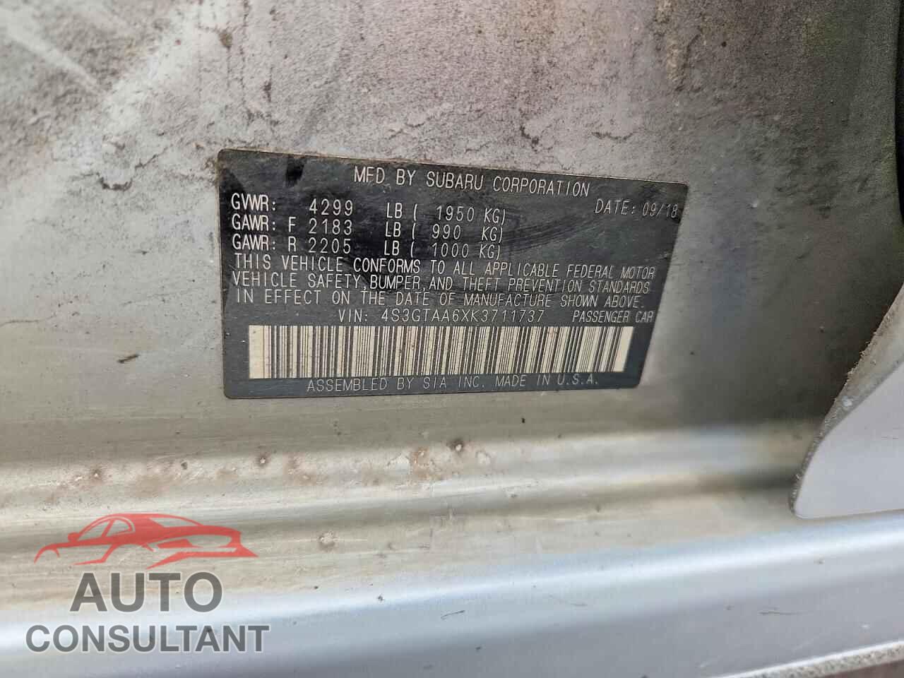 SUBARU IMPREZA 2019 - 4S3GTAA6XK3711737