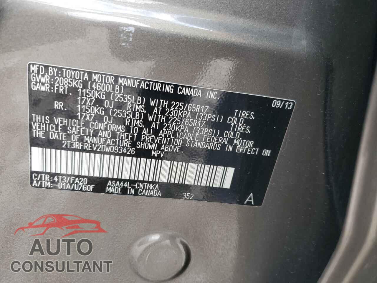 TOYOTA RAV4 2013 - 2T3RFREV2DW093426