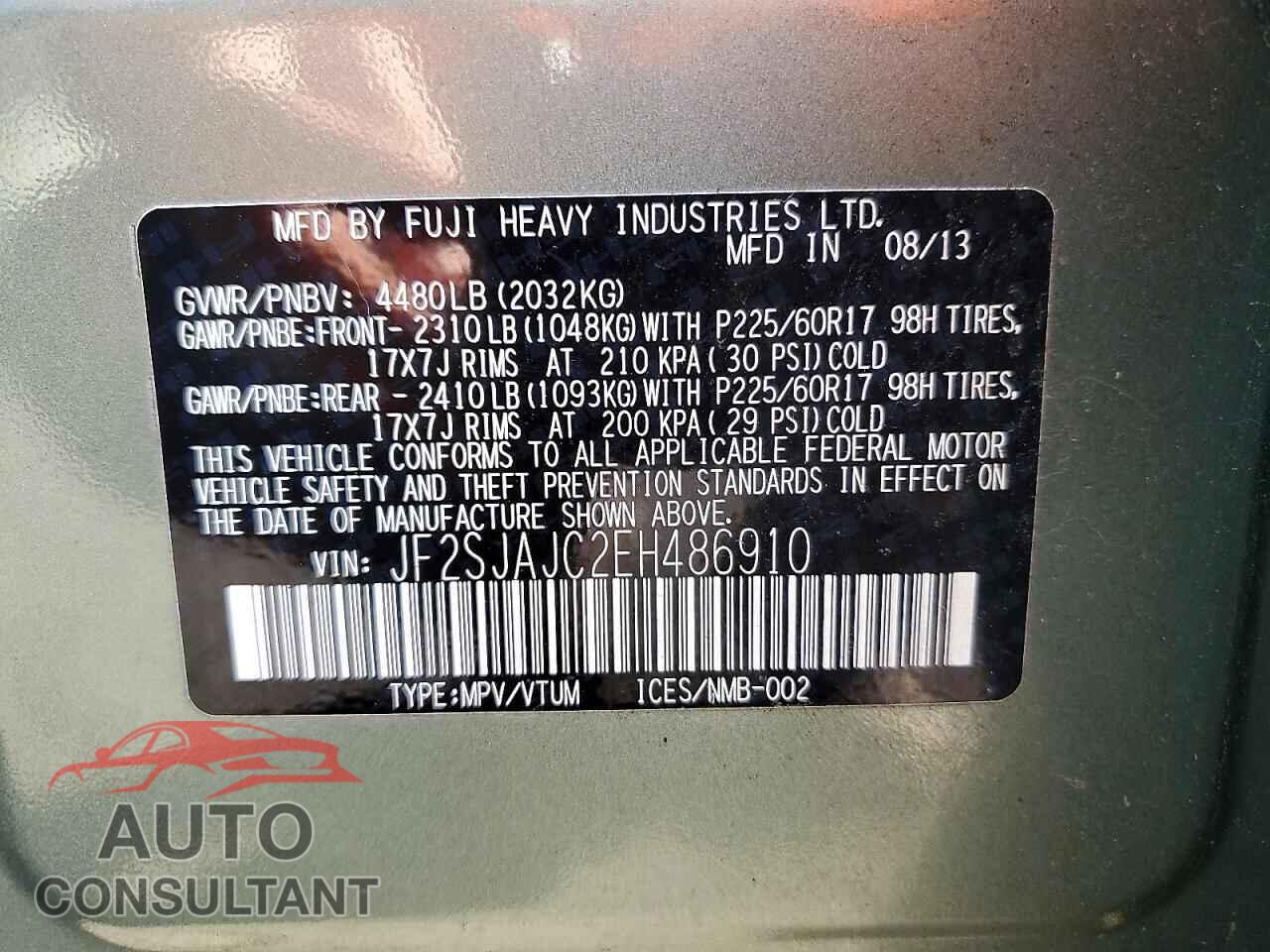 SUBARU FORESTER 2014 - JF2SJAJC2EH486910
