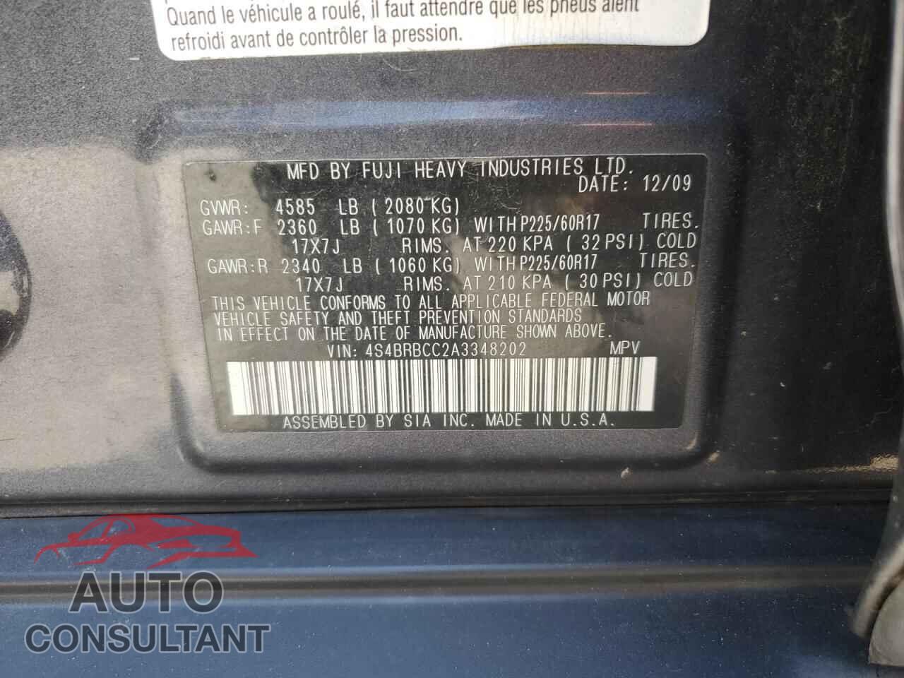 SUBARU OUTBACK 2010 - 4S4BRBCC2A3348202