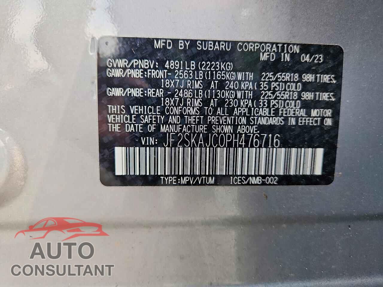 SUBARU FORESTER 2023 - JF2SKAJC0PH476716