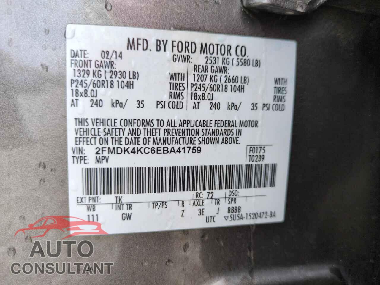 FORD EDGE 2014 - 2FMDK4KC6EBA41759