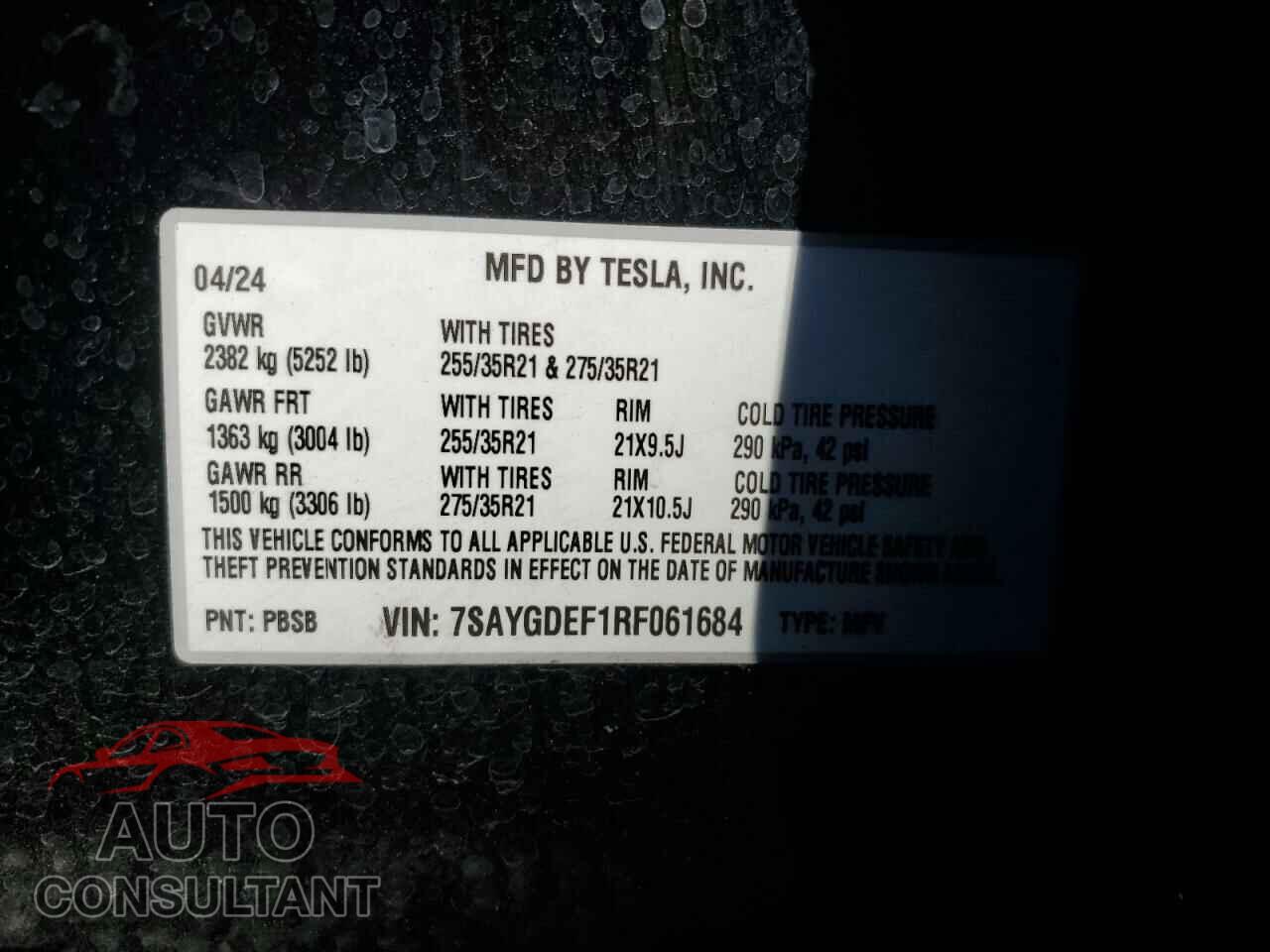 TESLA MODEL Y 2024 - 7SAYGDEF1RF061684