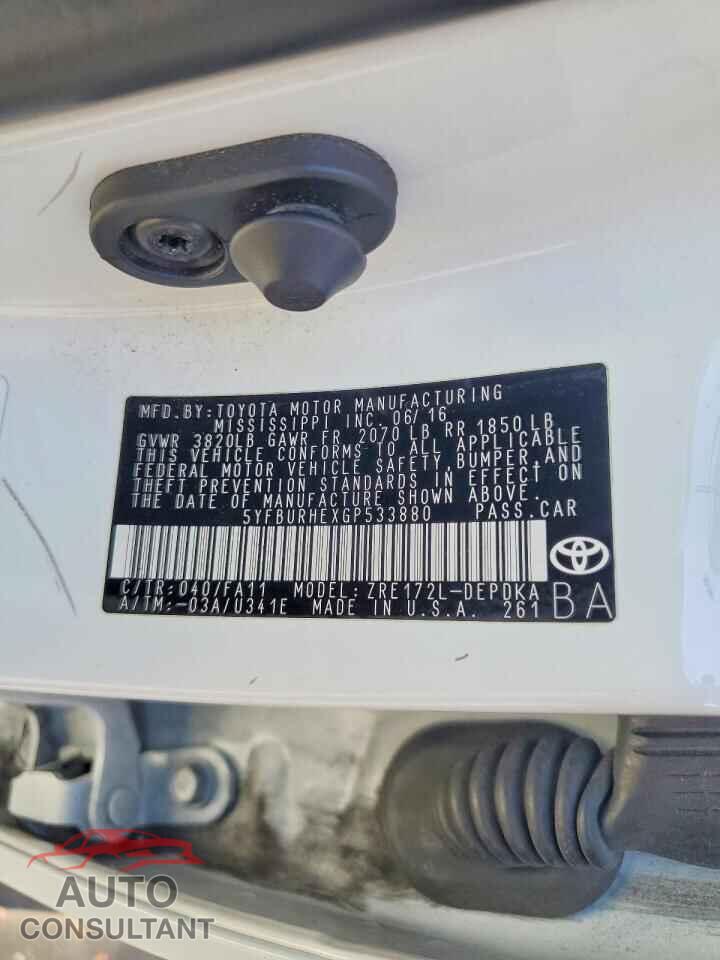 TOYOTA COROLLA 2016 - 5YFBURHEXGP533880