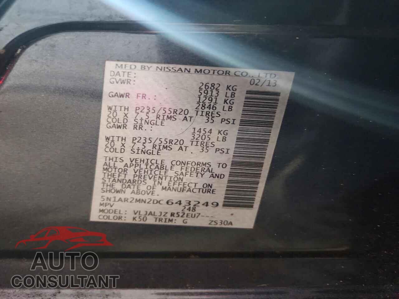 NISSAN PATHFINDER 2013 - 5N1AR2MN2DC643249