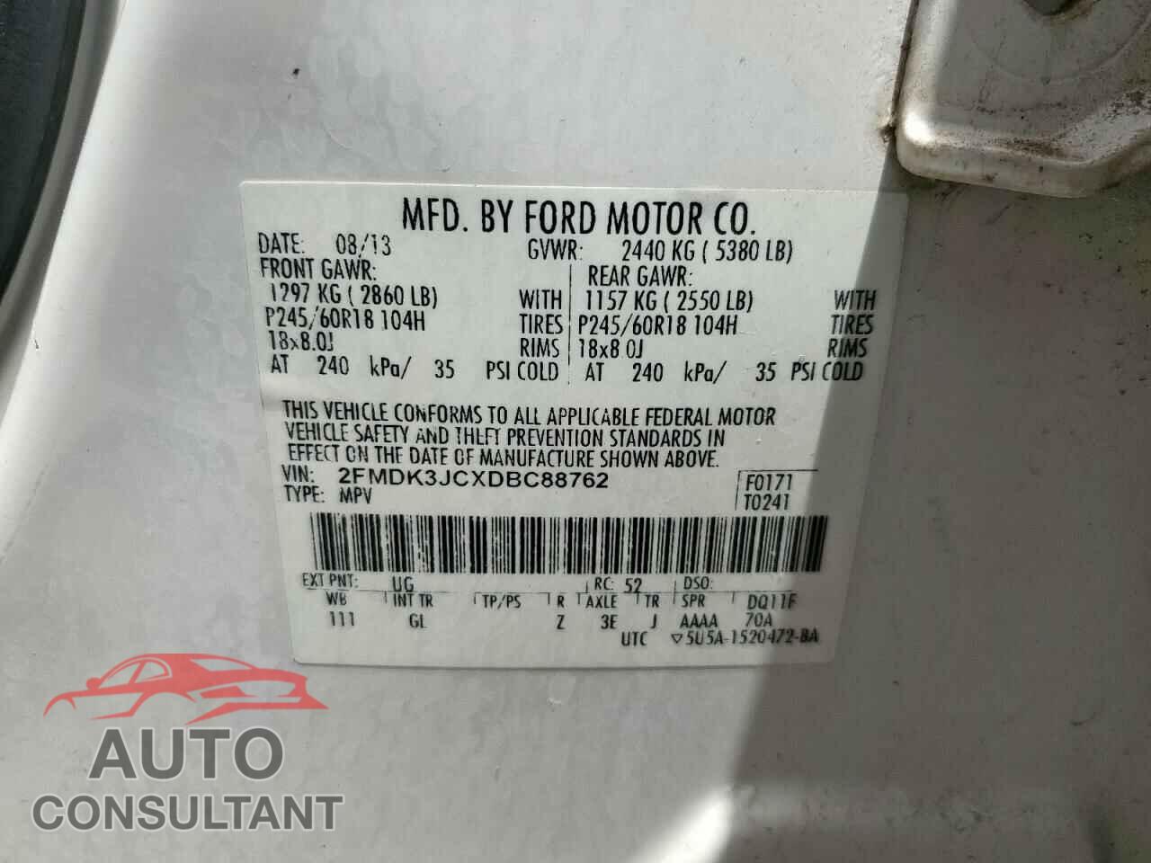 FORD EDGE 2013 - 2FMDK3JCXDBC88762