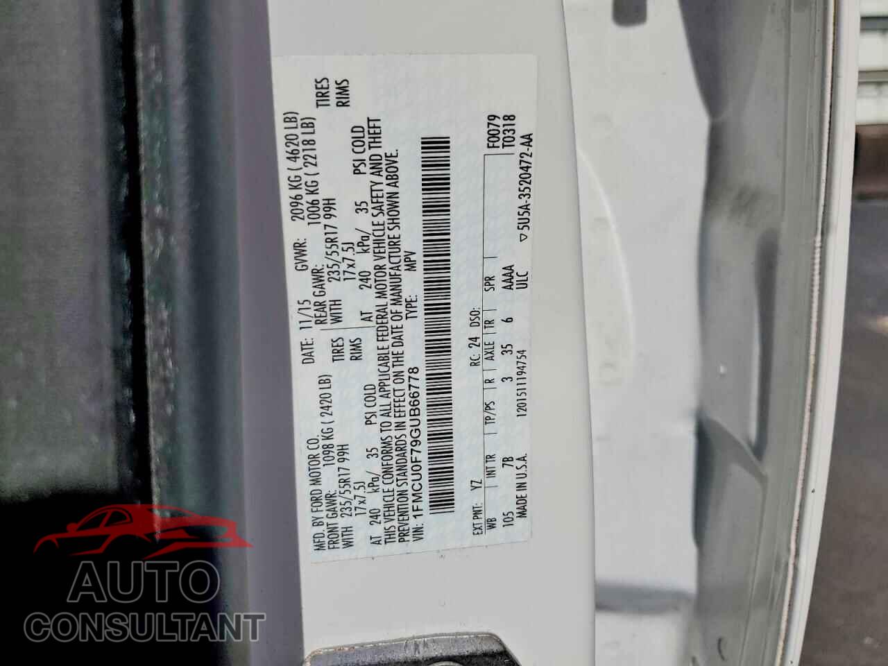 FORD ESCAPE 2016 - 1FMCU0F79GUB66778