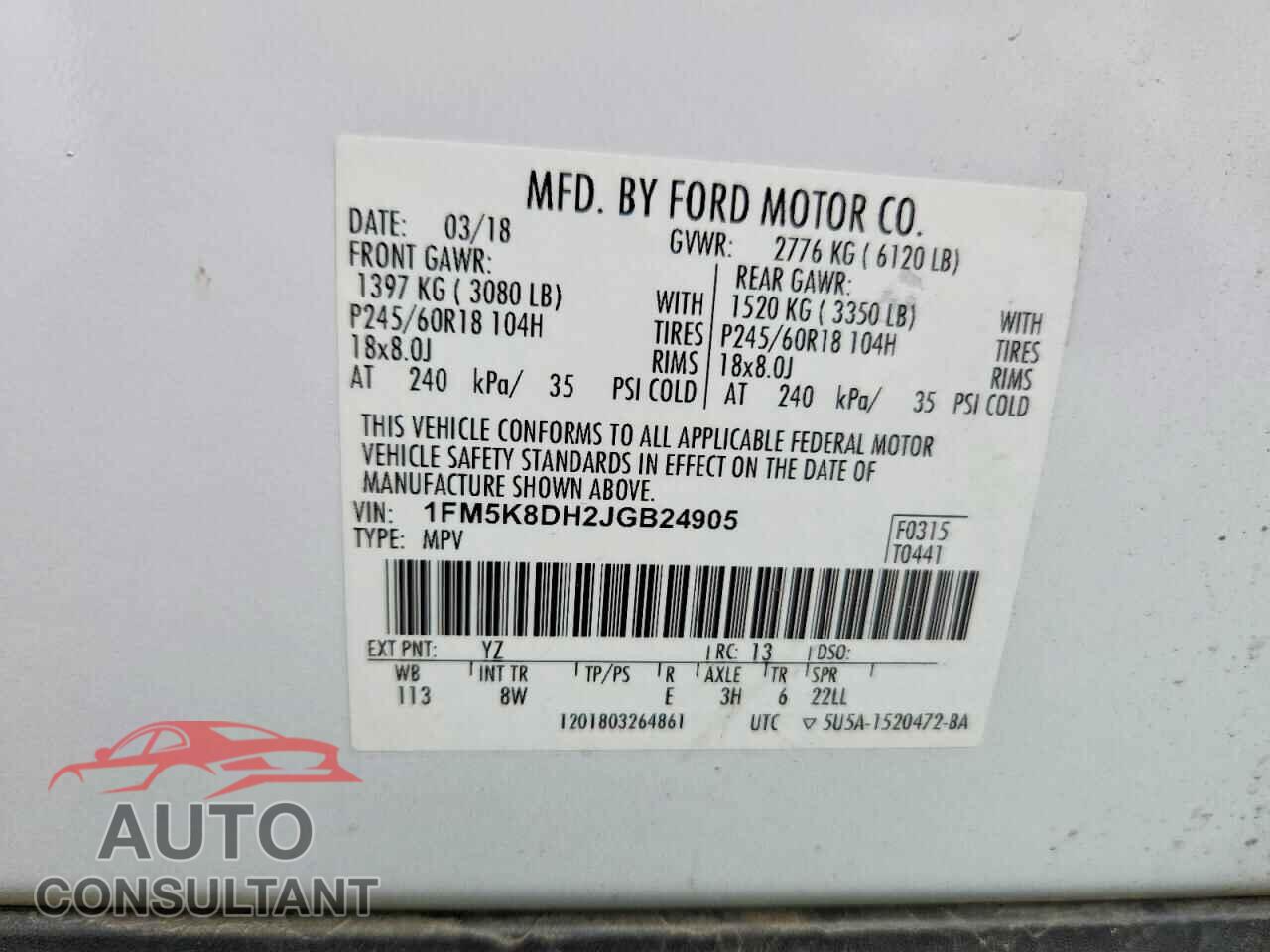 FORD EXPLORER 2018 - 1FM5K8DH2JGB24905