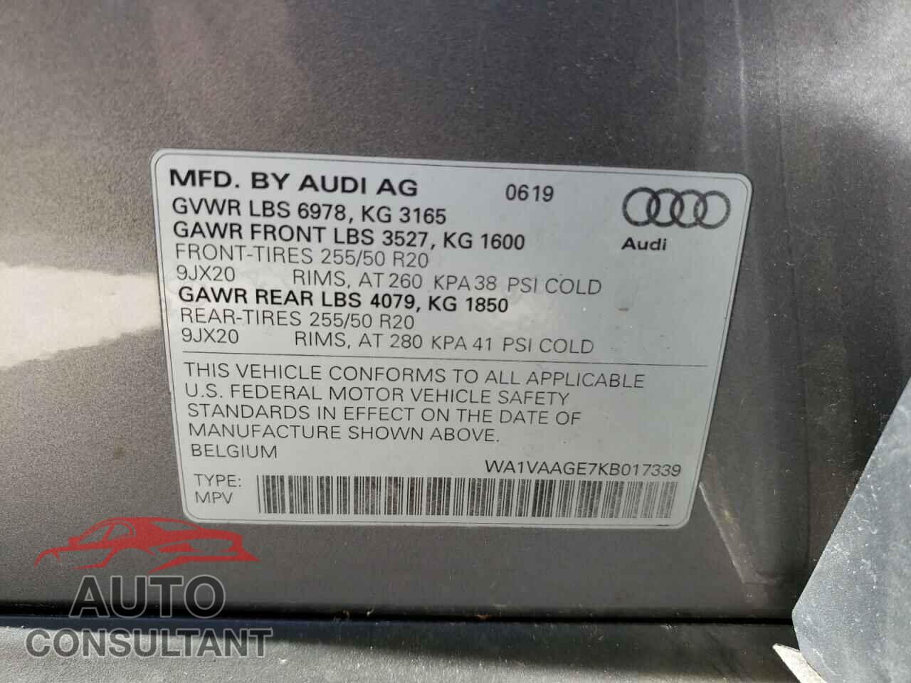 AUDI E-TRON 2019 - WA1VAAGE7KB017339