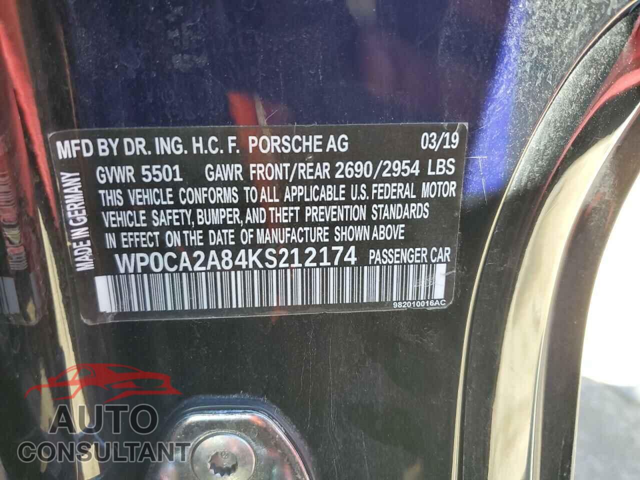 PORSCHE BOXSTER 2019 - WP0CA2A84KS212174
