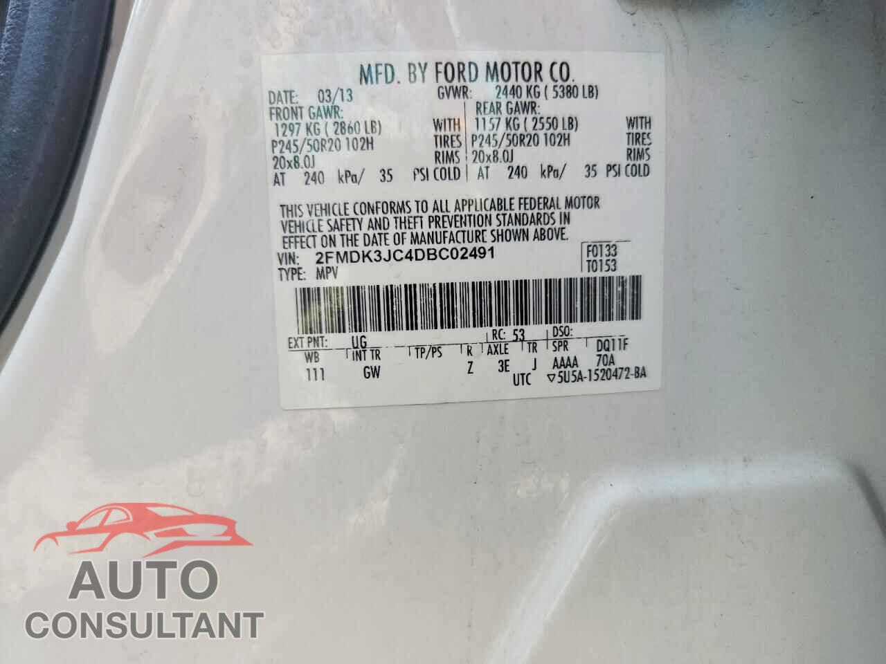 FORD EDGE 2013 - 2FMDK3JC4DBC02491