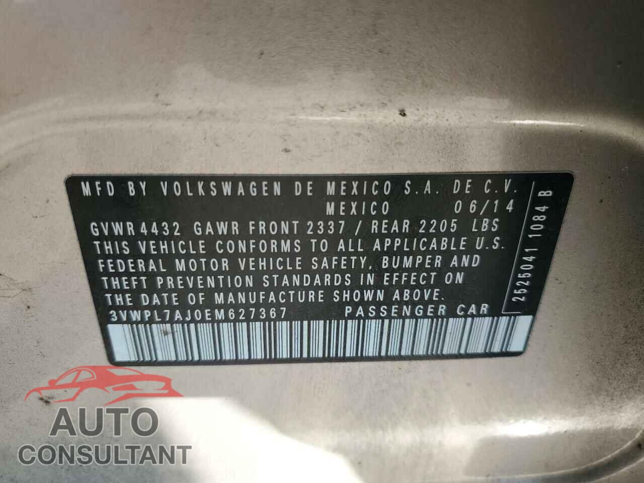 VOLKSWAGEN JETTA 2014 - 3VWPL7AJ0EM627367