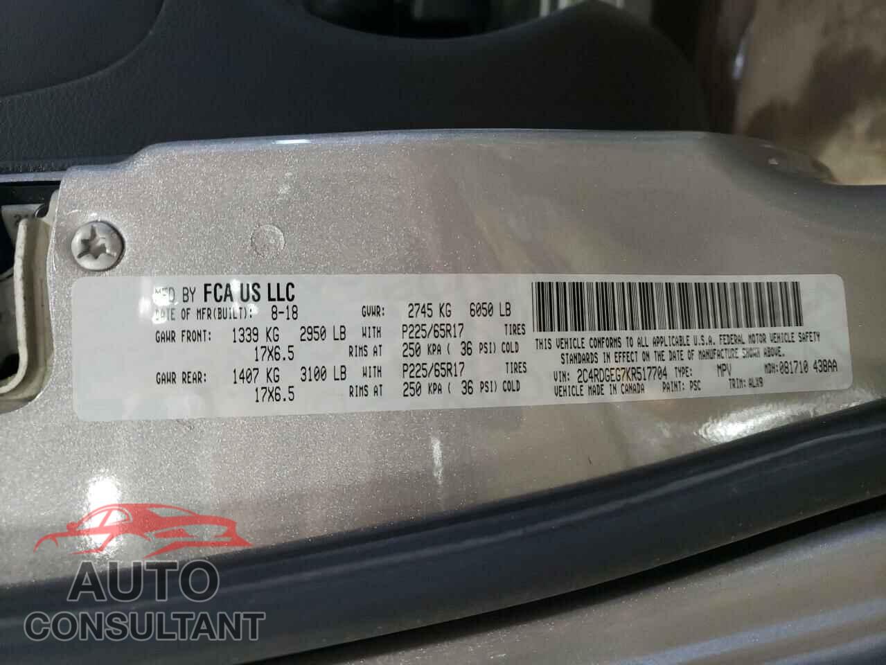 DODGE CARAVAN 2019 - 2C4RDGEG7KR517704