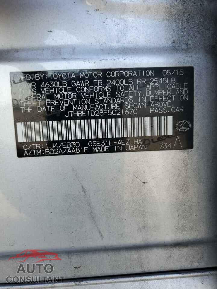 LEXUS IS 2015 - JTHBE1D28F5021670