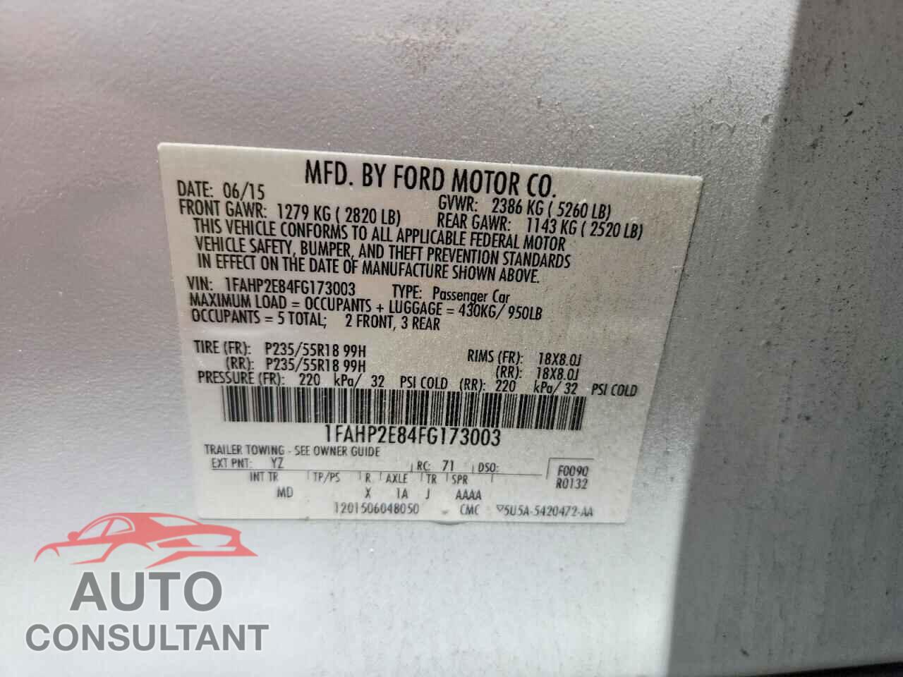 FORD TAURUS 2015 - 1FAHP2E84FG173003