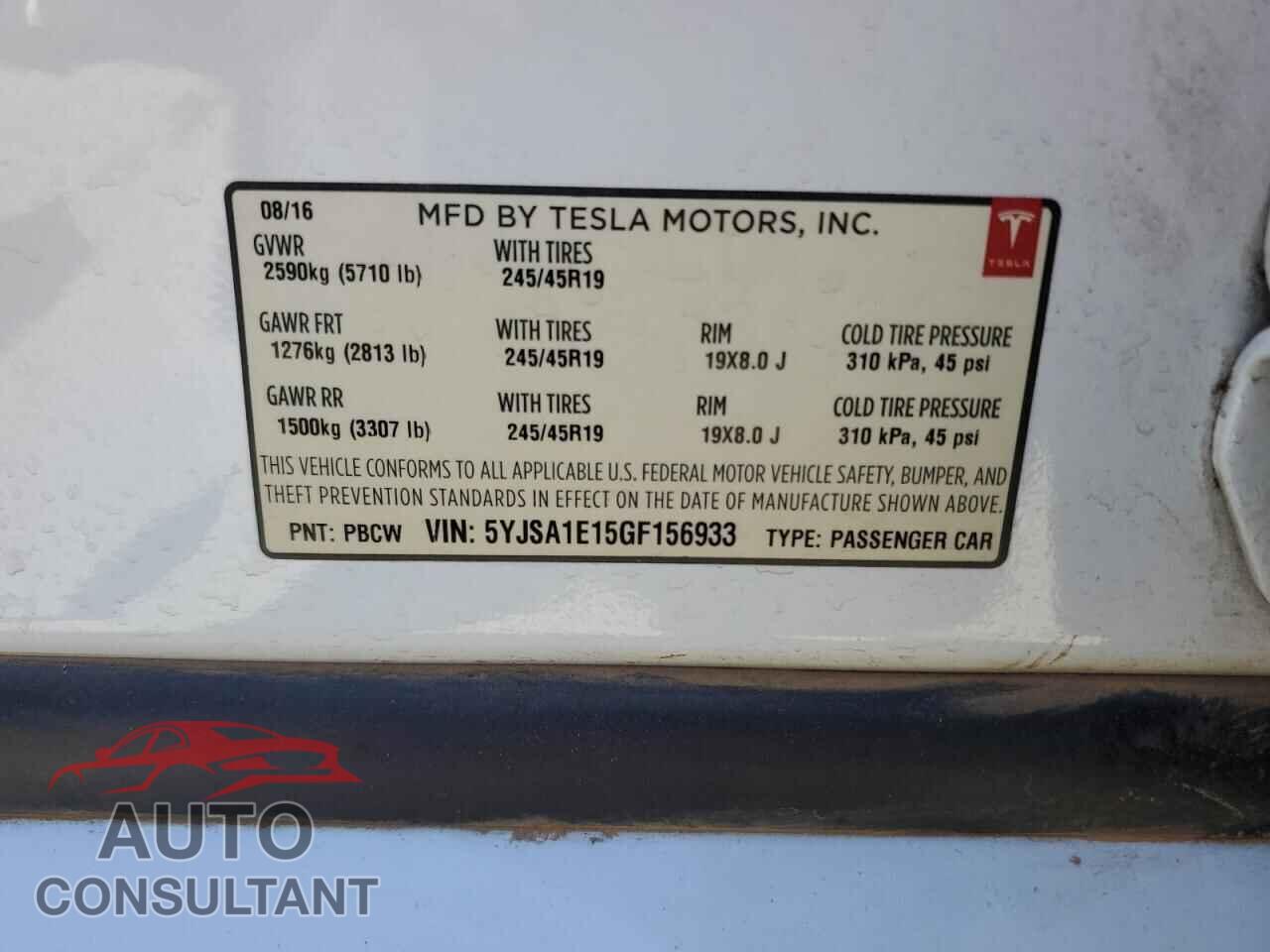 TESLA MODEL S 2016 - 5YJSA1E15GF156933