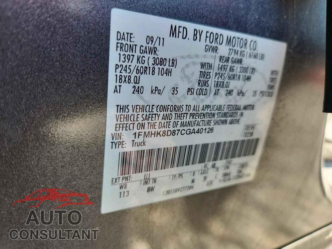 FORD EXPLORER 2012 - 1FMHK8D87CGA40126