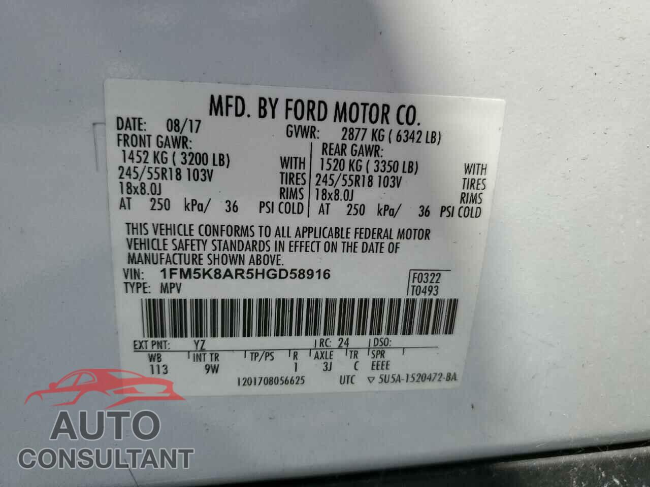 FORD EXPLORER 2017 - 1FM5K8AR5HGD58916