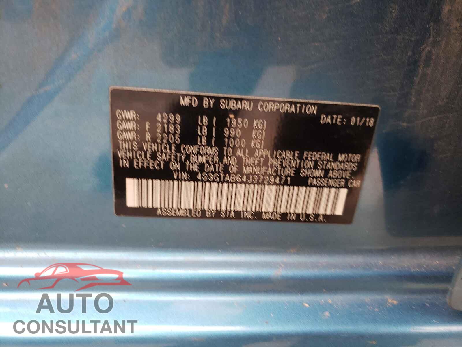 SUBARU IMPREZA 2018 - 4S3GTAB64J3729471