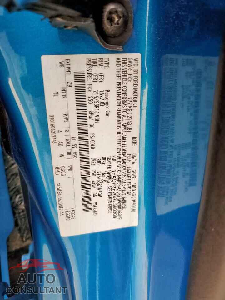 FORD FOCUS 2016 - 1FADP3F20GL360309