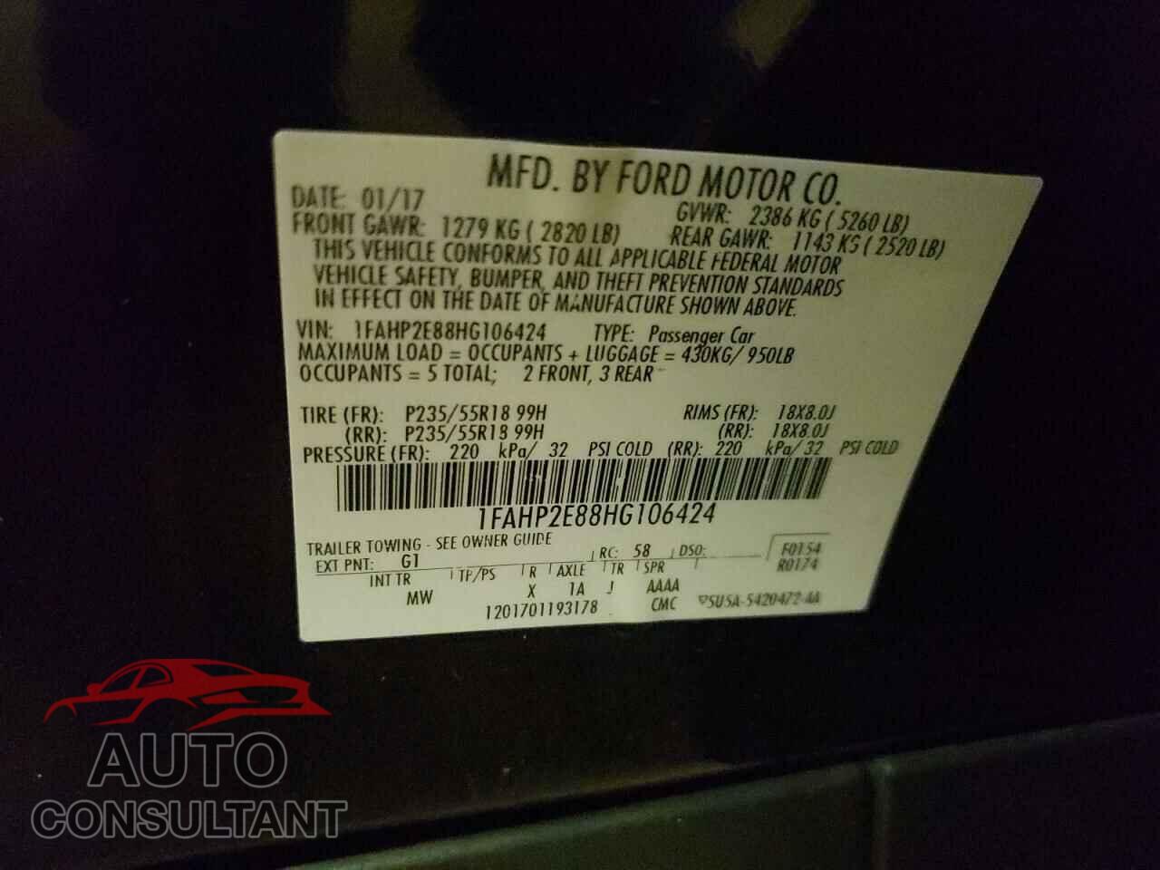 FORD TAURUS 2017 - 1FAHP2E88HG106424