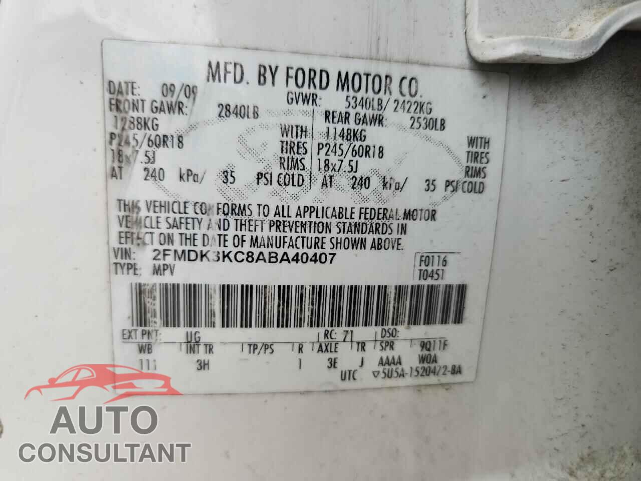 FORD EDGE 2010 - 2FMDK3KC8ABA40407