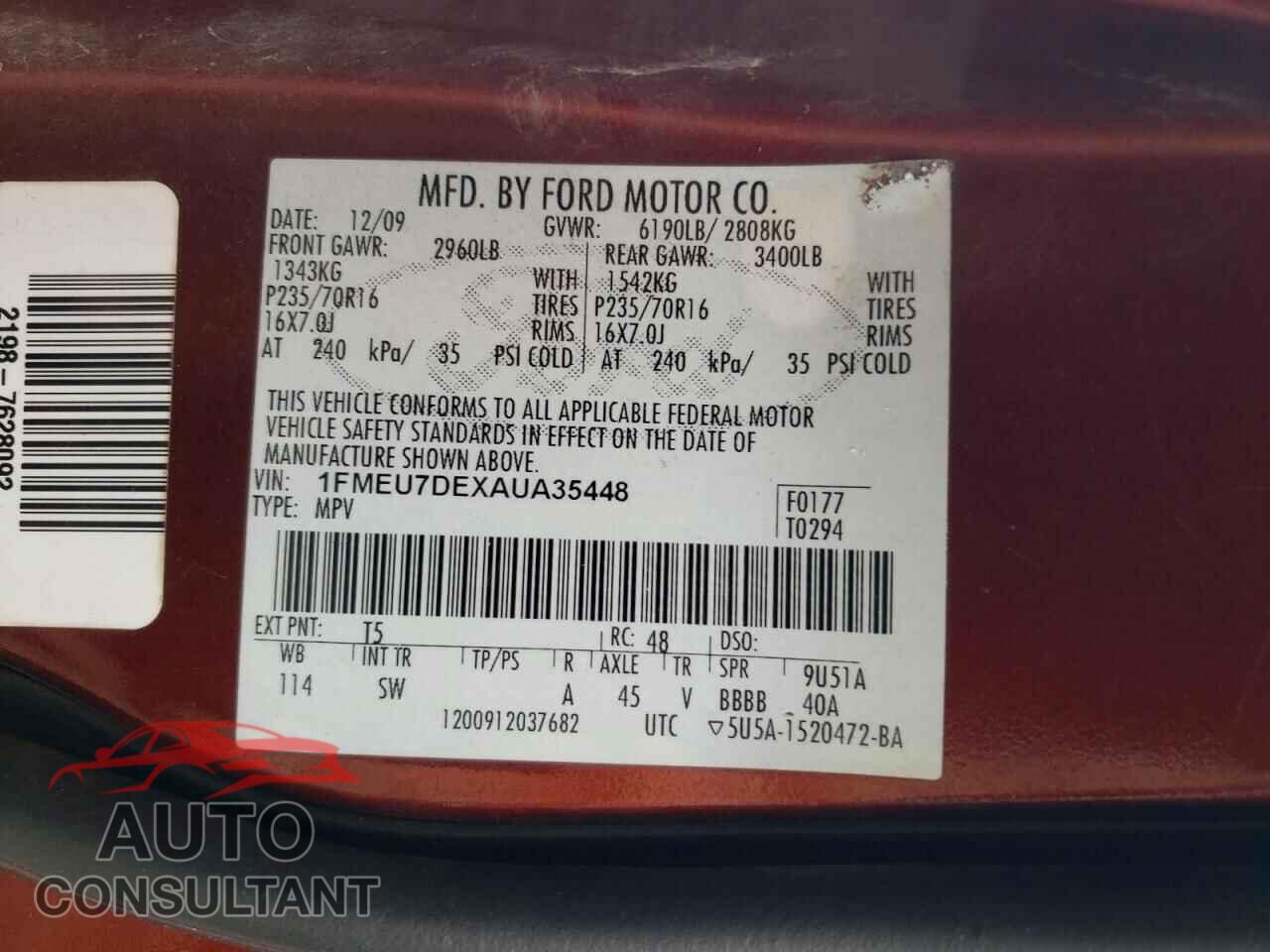 FORD EXPLORER 2010 - 1FMEU7DEXAUA35448