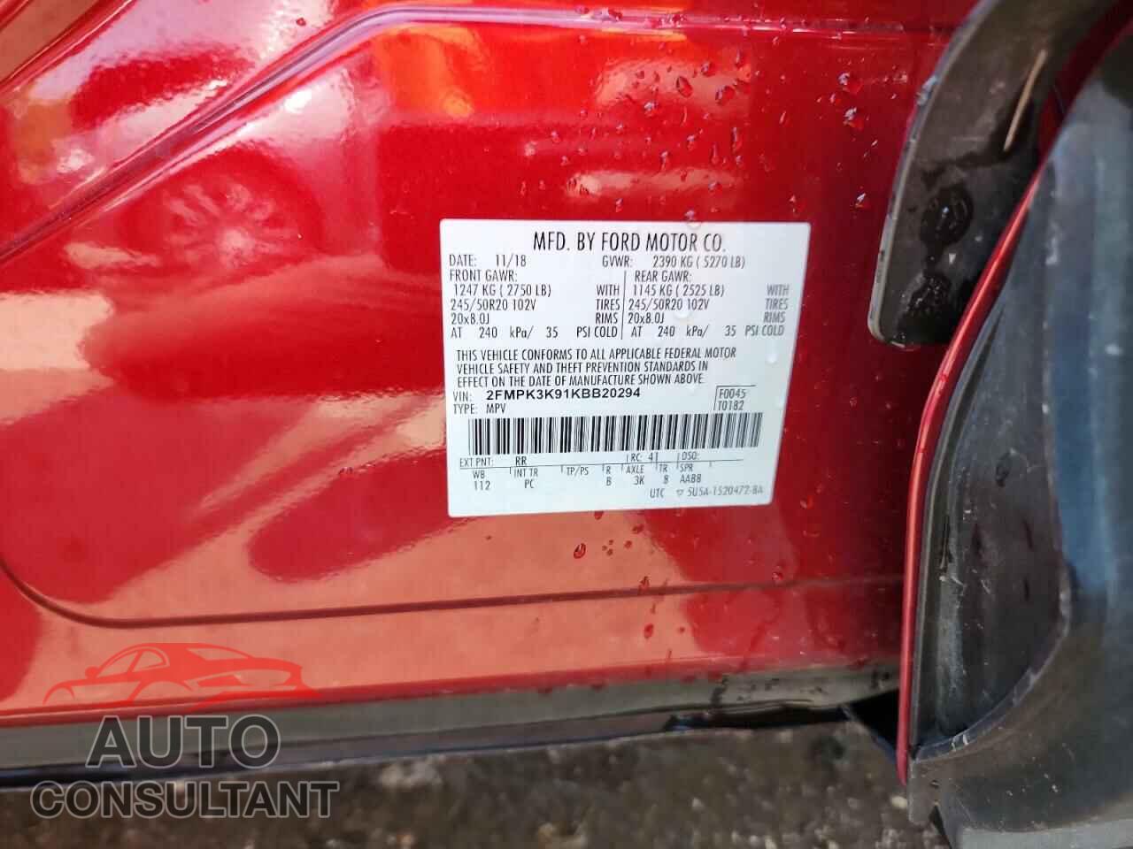 FORD EDGE 2019 - 2FMPK3K91KBB20294