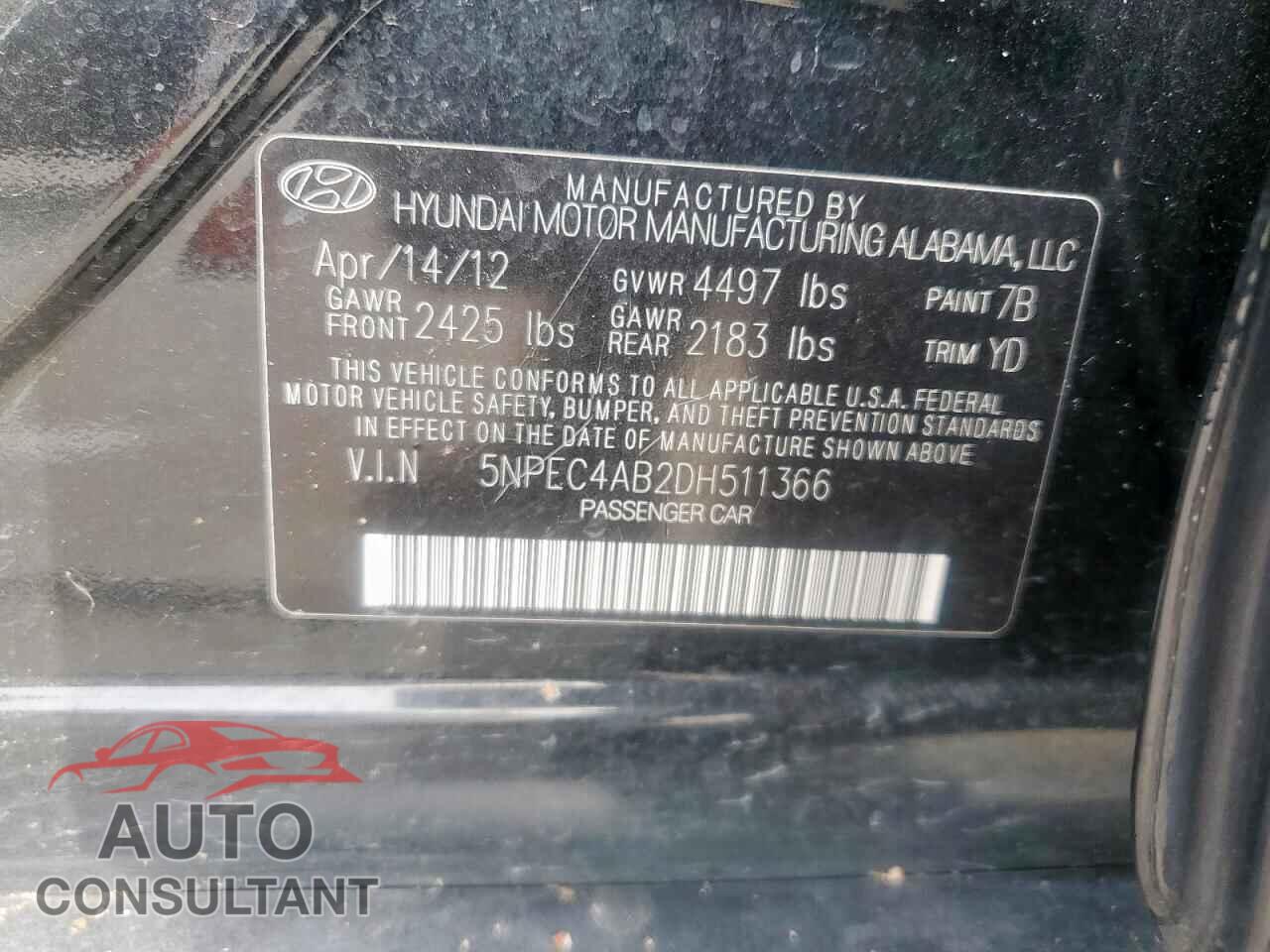 HYUNDAI SONATA 2013 - 5NPEC4AB2DH511366