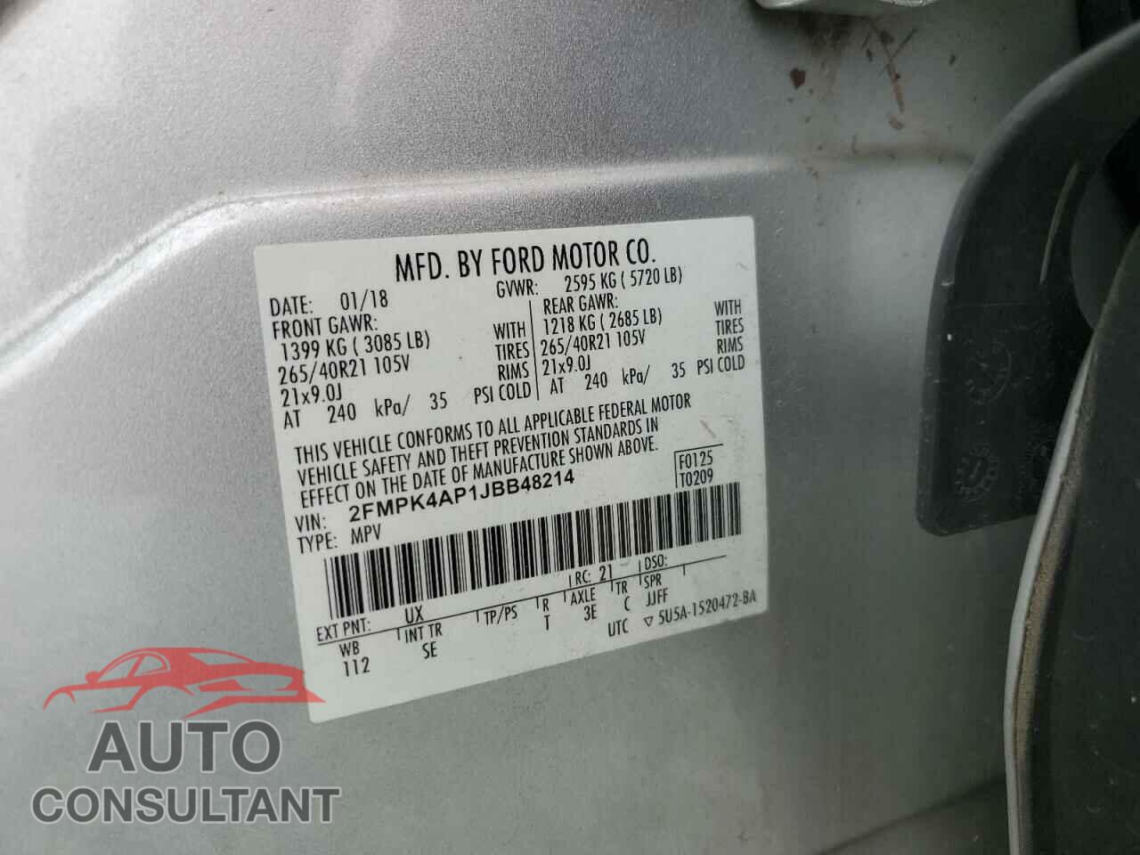 FORD EDGE 2018 - 2FMPK4AP1JBB48214