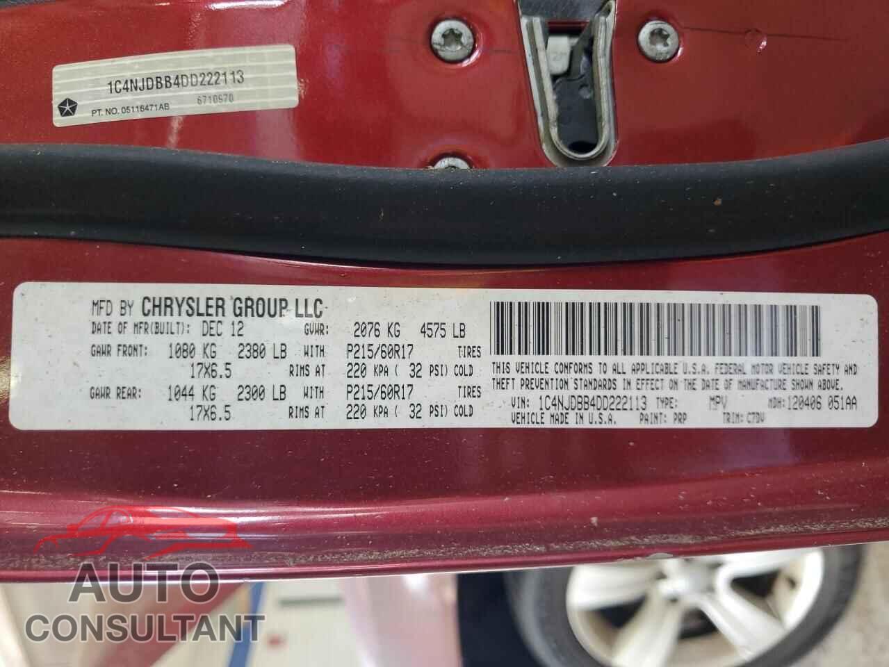 JEEP COMPASS 2013 - 1C4NJDBB4DD222113