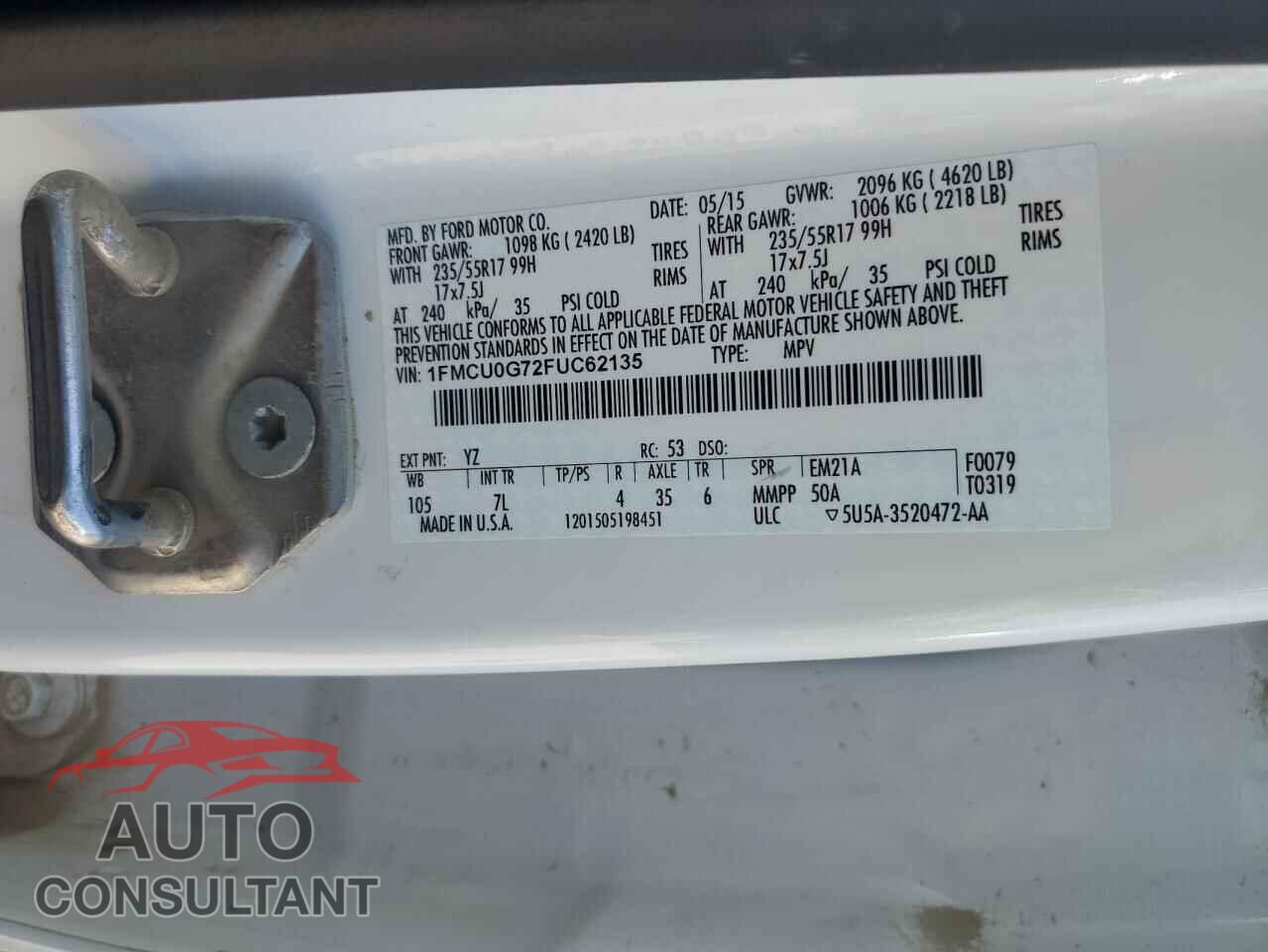 FORD ESCAPE 2015 - 1FMCU0G72FUC62135