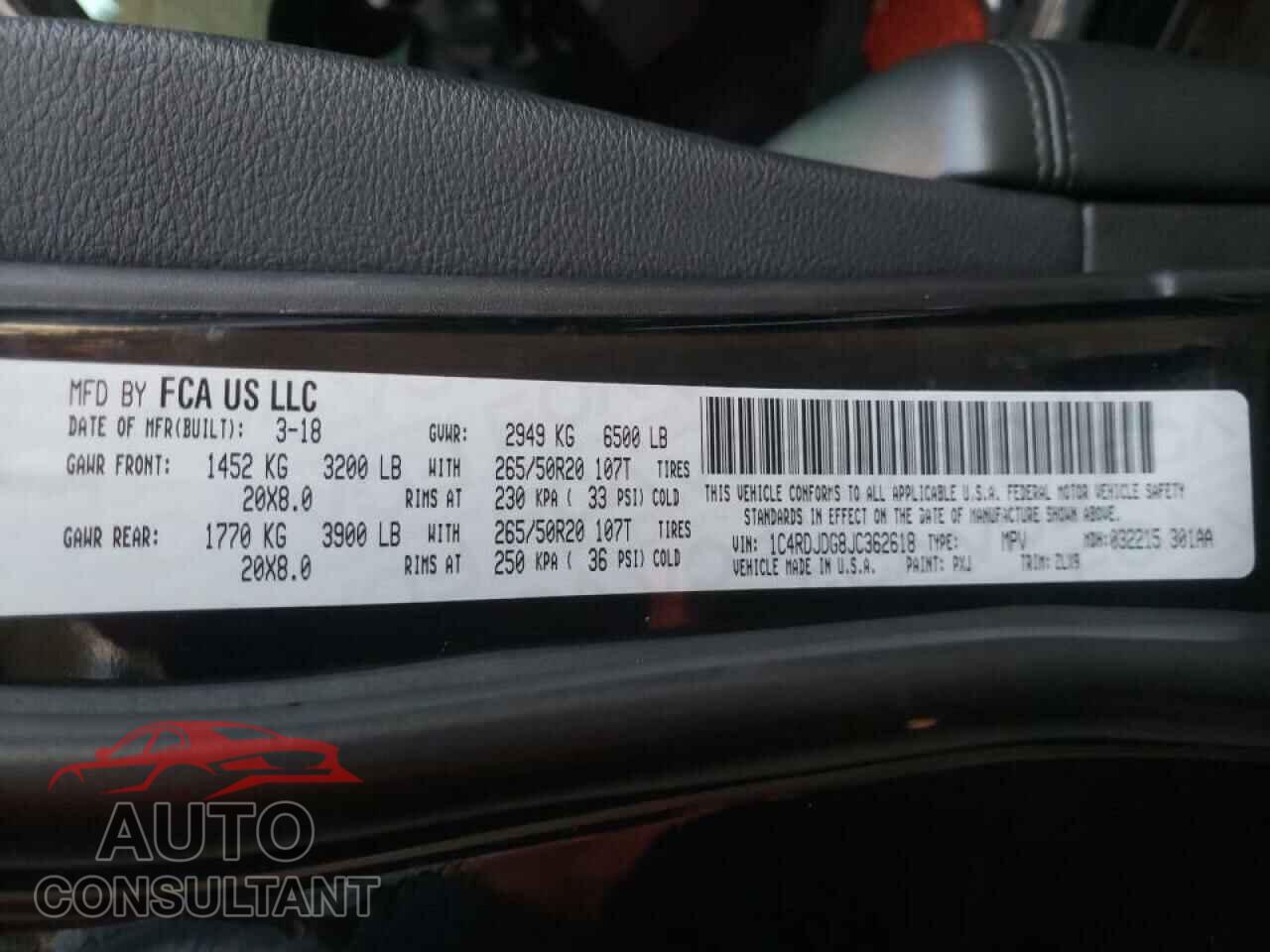 DODGE DURANGO 2018 - 1C4RDJDG8JC362618