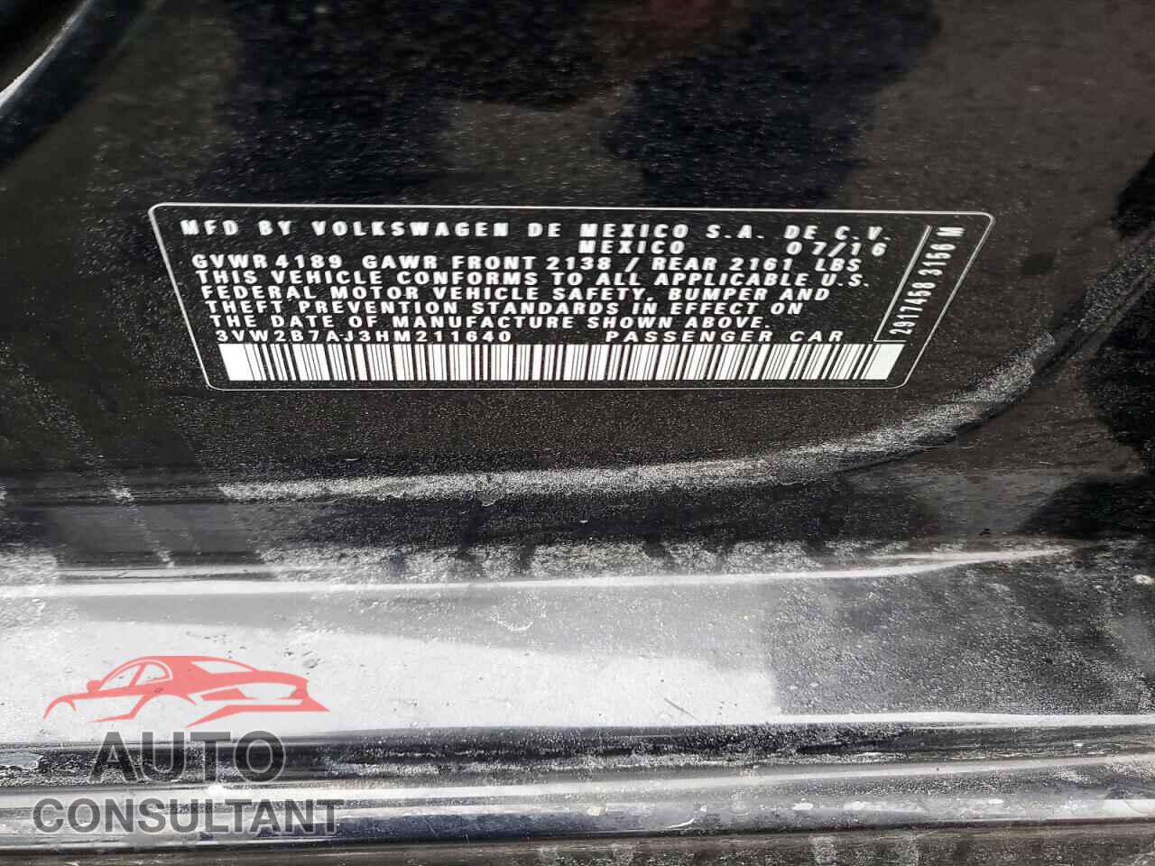 VOLKSWAGEN JETTA 2017 - 3VW2B7AJ3HM211640