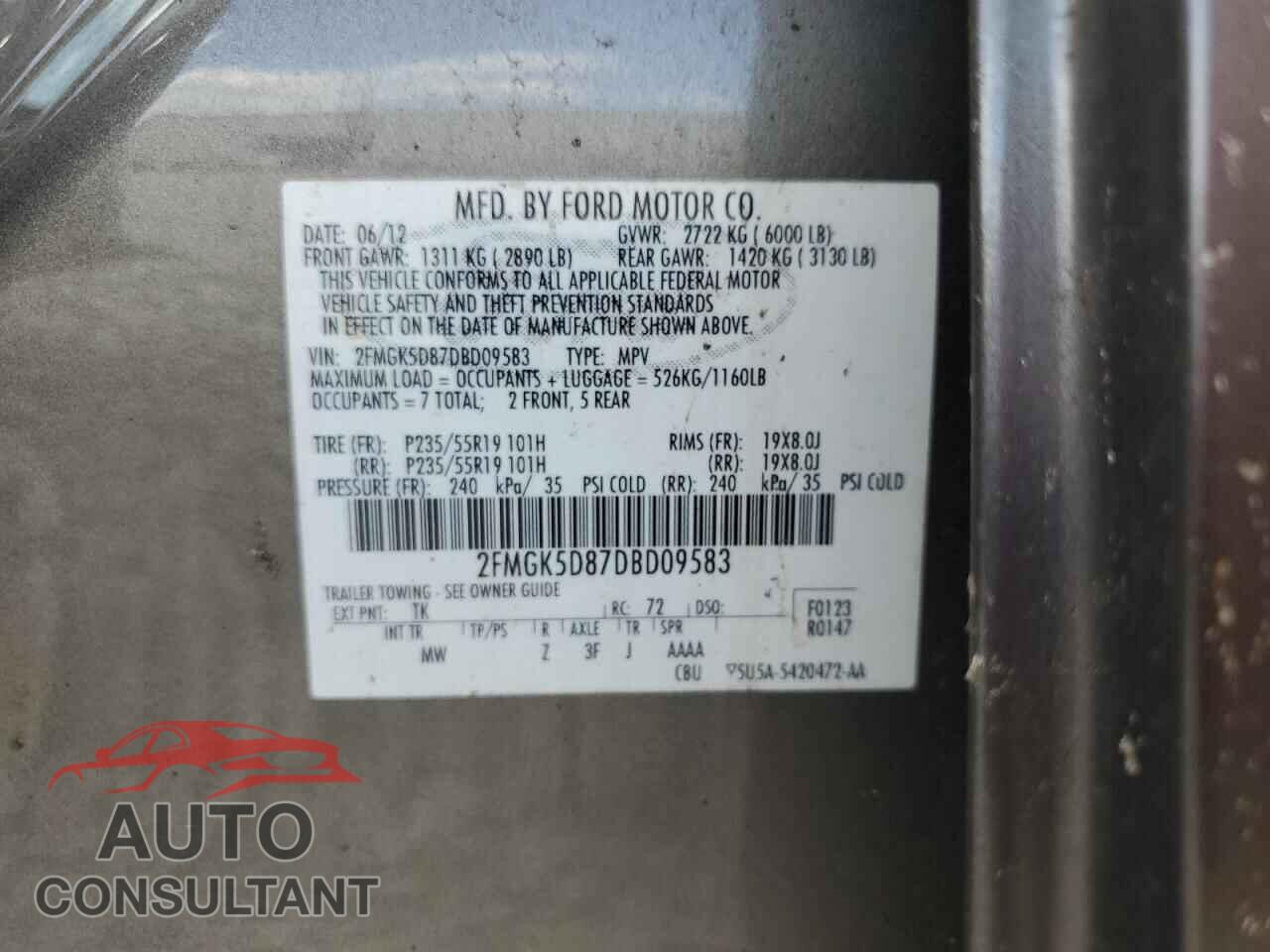 FORD FLEX 2013 - 2FMGK5D87DBD09583