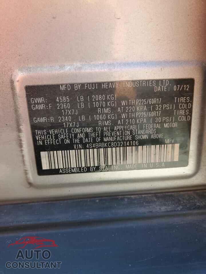 SUBARU OUTBACK 2013 - 4S4BRBKC8D3214106