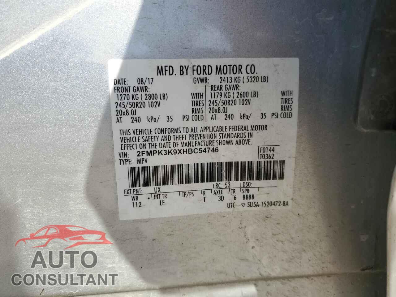 FORD EDGE 2017 - 2FMPK3K9XHBC54746