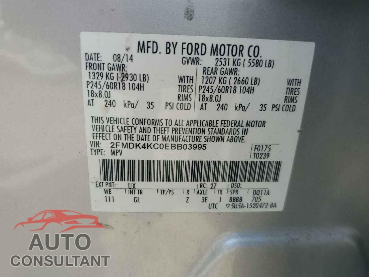 FORD EDGE 2014 - 2FMDK4KC0EBB03995