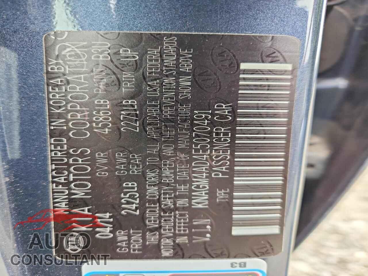 KIA OPTIMA 2014 - KNAGM4AD4E5070491