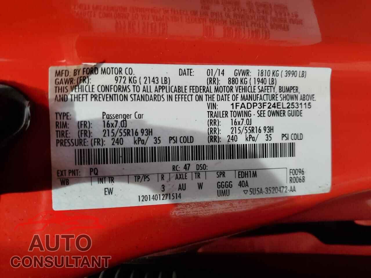FORD FOCUS 2014 - 1FADP3F24EL253115