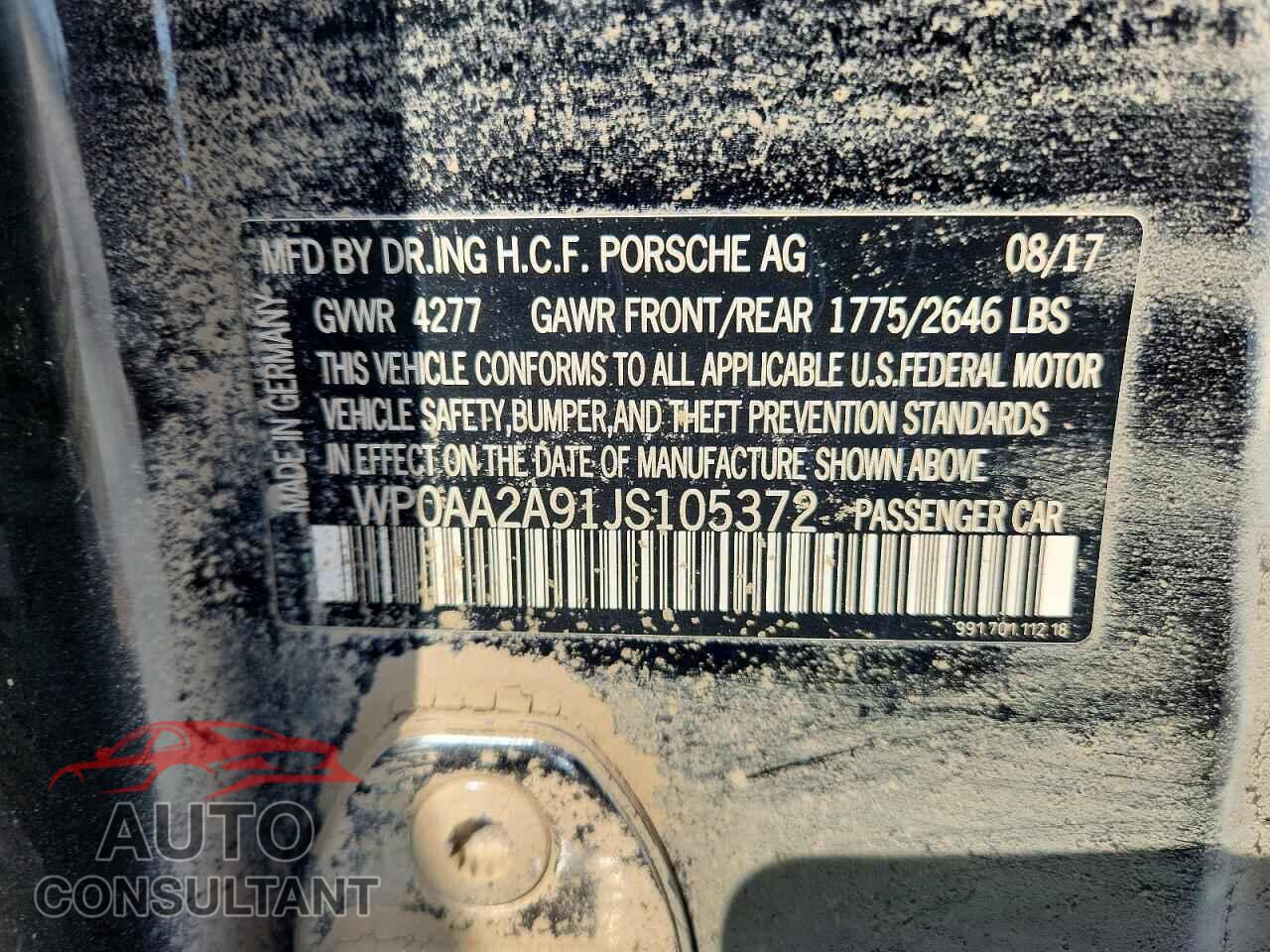 PORSCHE 911 2018 - WP0AA2A91JS105372
