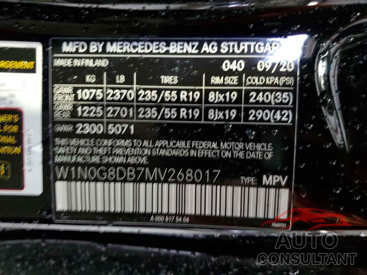 MERCEDES-BENZ GLC-CLASS 2021 - W1N0G8DB7MV268017