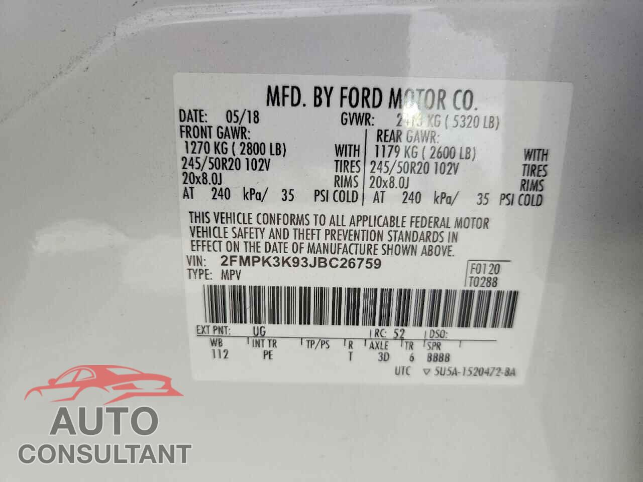 FORD EDGE 2018 - 2FMPK3K93JBC26759