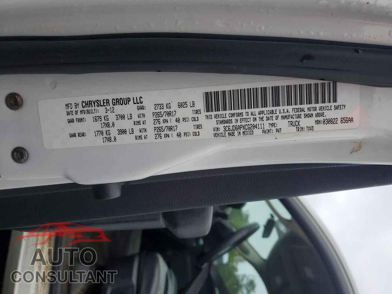 DODGE RAM 1500 2012 - 3C6JD6APXCG204111