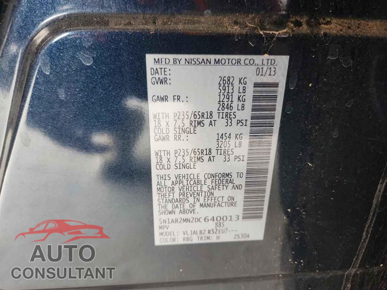 NISSAN PATHFINDER 2013 - 5N1AR2MN2DC640013